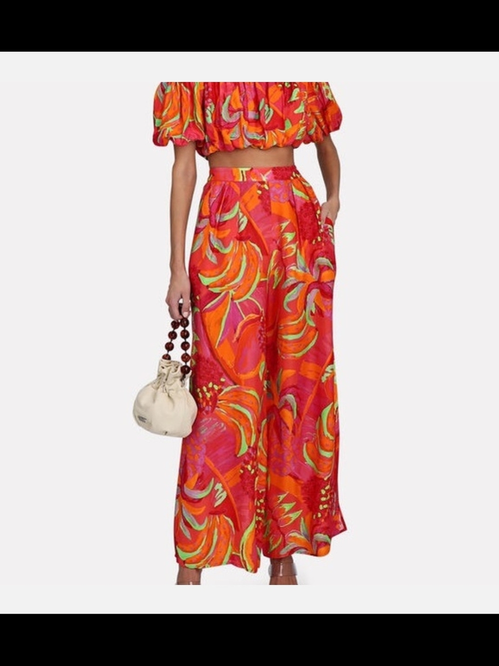 Farm Rio Bright Orange Fruit Print Wide-Le Pants